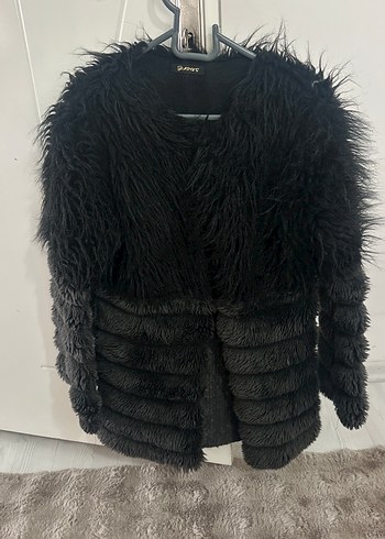 Kadın Siyah Uzun Kürk Detaylı Mont - Görsel 2