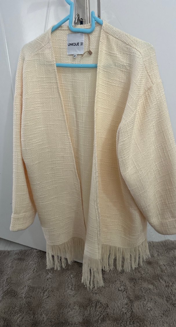 Bej Kadın Örgü Salaş Midi Hırka - Görsel 2