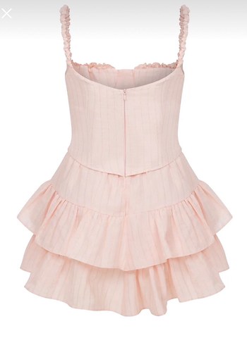 Pembe Fırfırlı Kısa Keten Elbise - Görsel 3