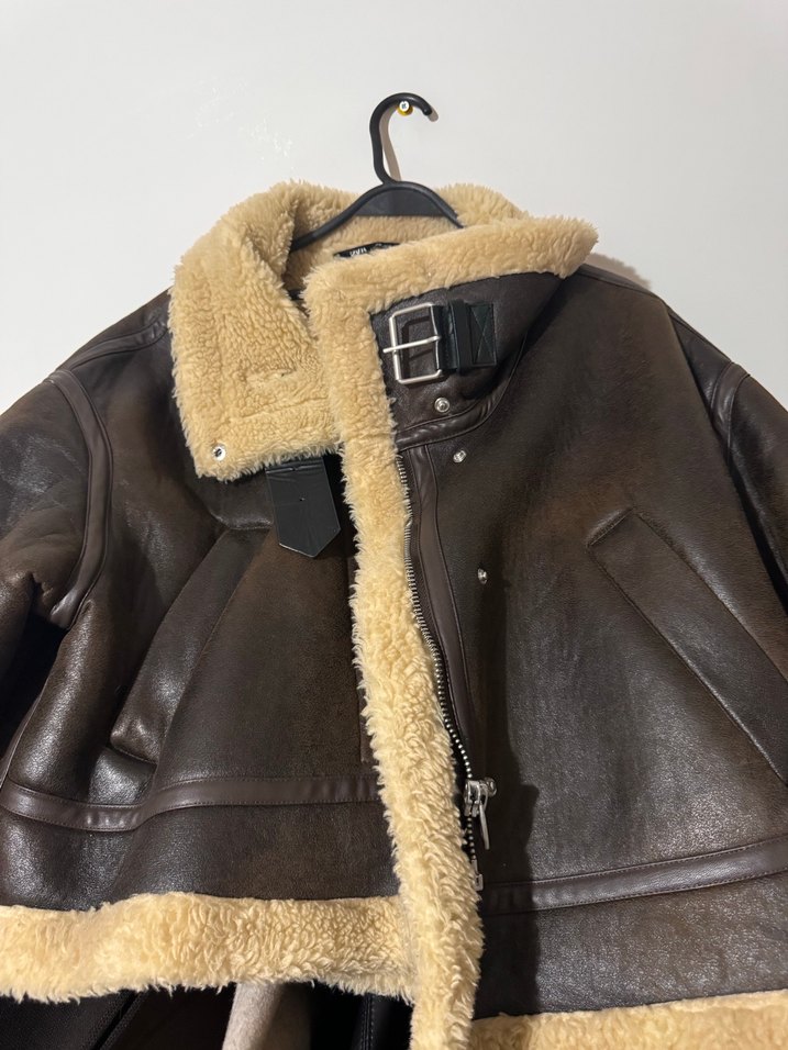 Kahverengi Kürklü Deri Biker Ceket - Görsel 2
