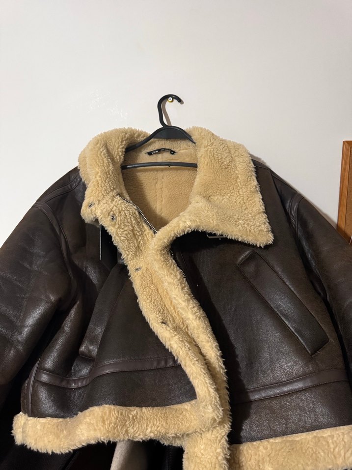 Kahverengi Kürklü Deri Biker Ceket - Görsel 4
