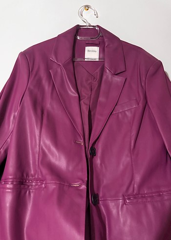 Mor Deri Kadın Ceket Notch Yaka - Görsel 3