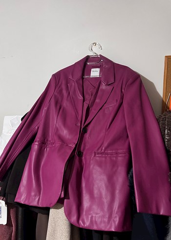 Mor Deri Kadın Ceket Notch Yaka - Görsel 2