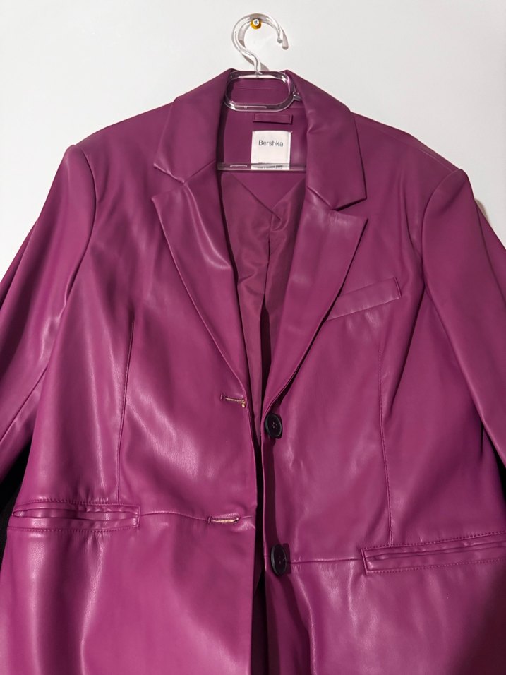 Mor Deri Kadın Ceket Notch Yaka - Görsel 3
