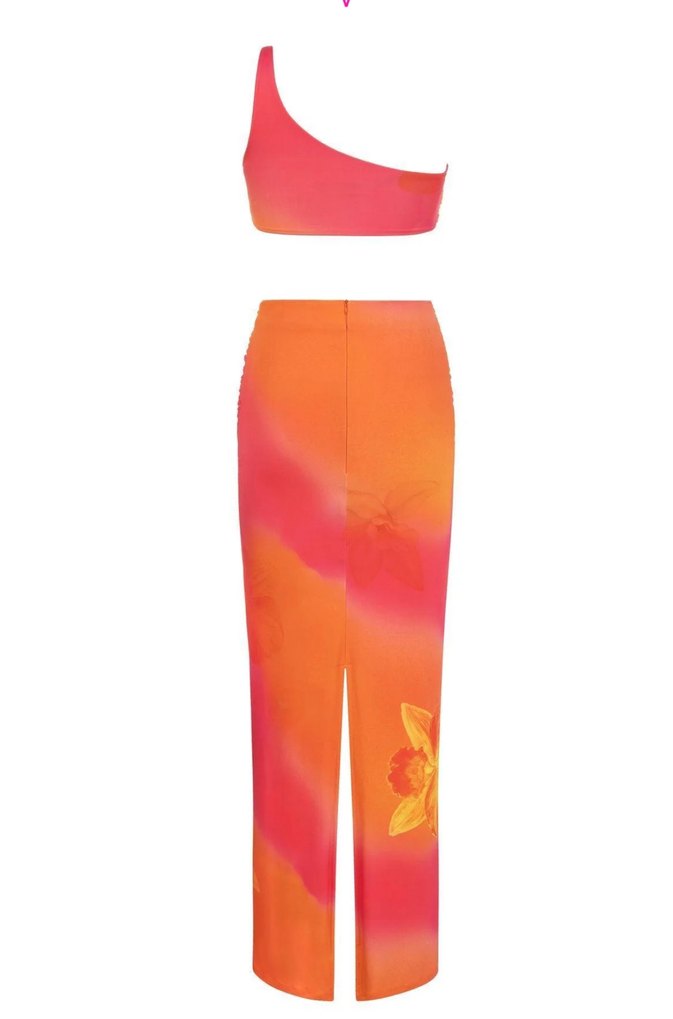 Love on friday Turuncu Straplez Uzun Drapeli Elbise - Görsel 2