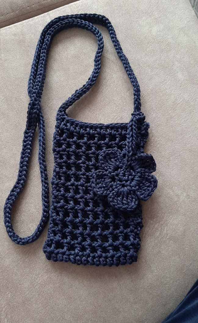 Kadın Lacivert Örgü Bohem Çapraz  Telefon Çantası - Görsel 2