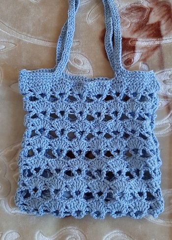 Mavi  Örgü  Desenli Kadın Çantası - Görsel 4