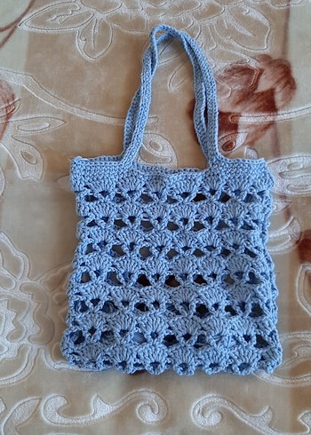 Mavi  Örgü  Desenli Kadın Çantası - Görsel 2