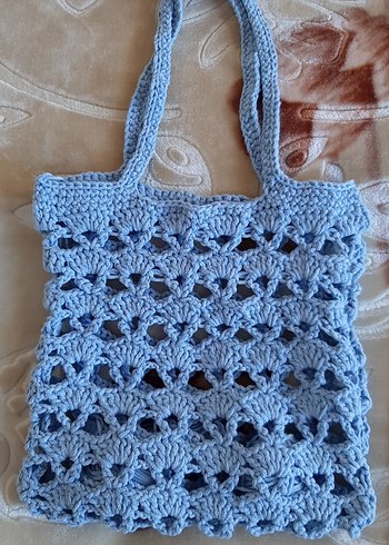 Mavi  Örgü  Desenli Kadın Çantası - Görsel 3