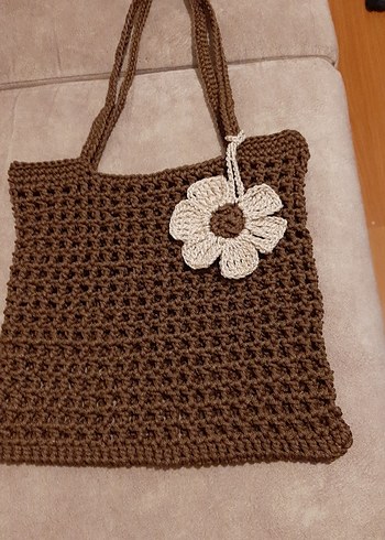 El emegi göz nuru kahverengi Örgü Bohem Kadın Çanta - Görsel 2