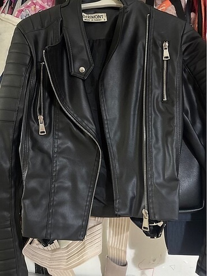 Siyah Biker Deri Ceket - Görsel 2
