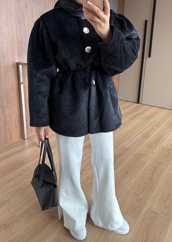 Siyah kürklü midi boy mont - Görsel 4