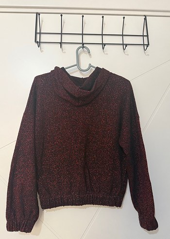 Zara Bordo Kapüşonlu Örme Kadın Sweatshirt