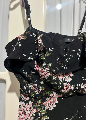 Siyah Çiçek Desenli Mini Elbise - Görsel 4