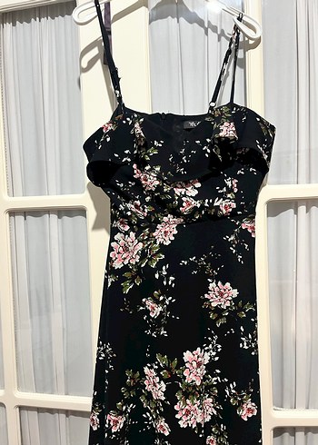 Siyah Çiçek Desenli Mini Elbise - Görsel 5