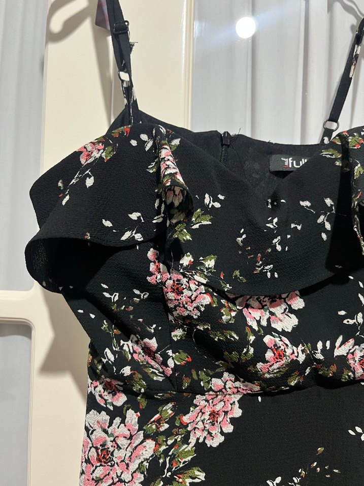 Siyah Çiçek Desenli Mini Elbise - Görsel 4