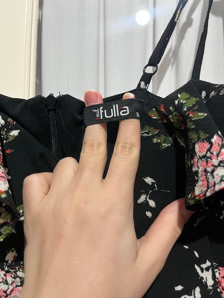 Siyah Çiçek Desenli Mini Elbise - Görsel 2