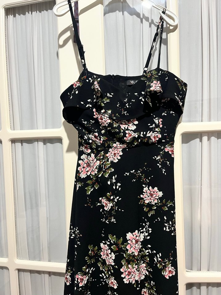 Siyah Çiçek Desenli Mini Elbise - Görsel 5