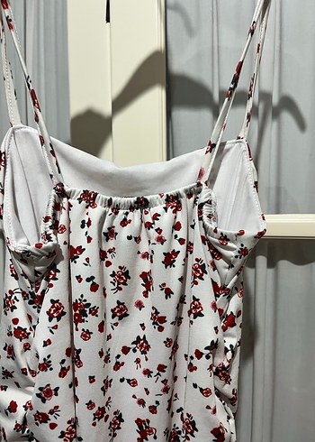 Beyaz Çiçek Desenli Uzun Askılı Elbise - Görsel 8