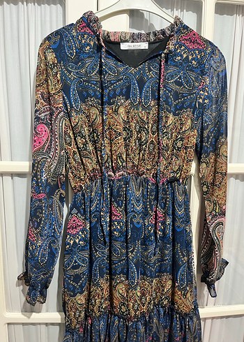 Uzun Kollu Bohem Desenli Mini Elbise - Görsel 8