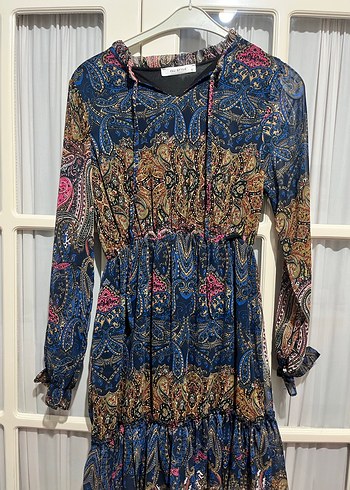 Uzun Kollu Bohem Desenli Mini Elbise - Görsel 2