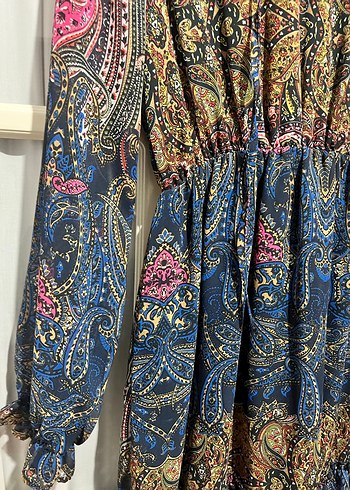 Uzun Kollu Bohem Desenli Mini Elbise - Görsel 6