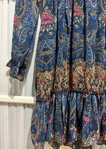 Uzun Kollu Bohem Desenli Mini Elbise - Görsel 7