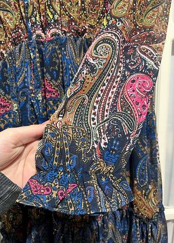 Uzun Kollu Bohem Desenli Mini Elbise - Görsel 4