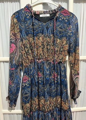 Uzun Kollu Bohem Desenli Mini Elbise - Görsel 9