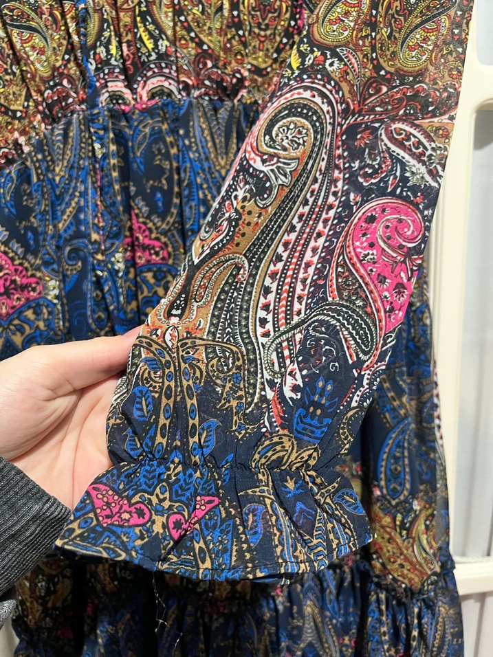 Uzun Kollu Bohem Desenli Mini Elbise - Görsel 4