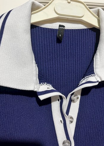 Lacivert Pilili Polo Yaka Kadın Elbise - Görsel 3