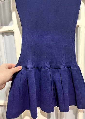 Lacivert Pilili Polo Yaka Kadın Elbise - Görsel 2