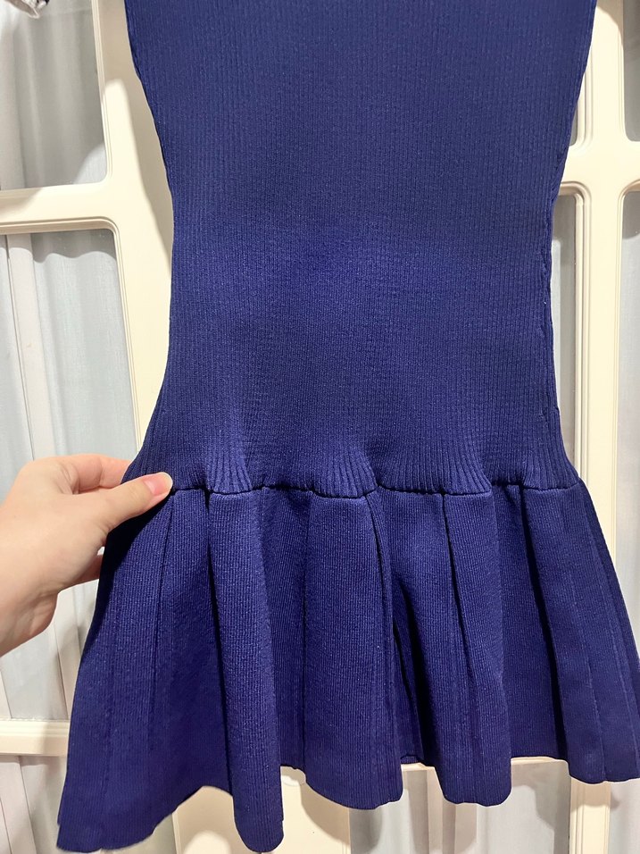 Lacivert Pilili Polo Yaka Kadın Elbise - Görsel 2