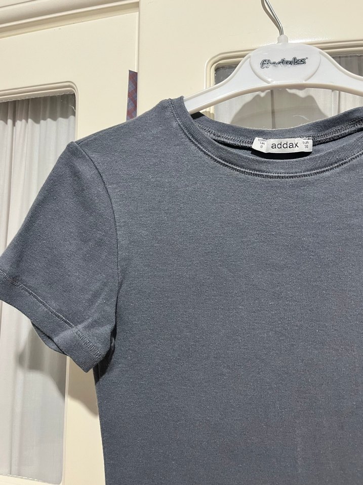 Gri Kısa Kollu Midi Basic Elbise - Görsel 5