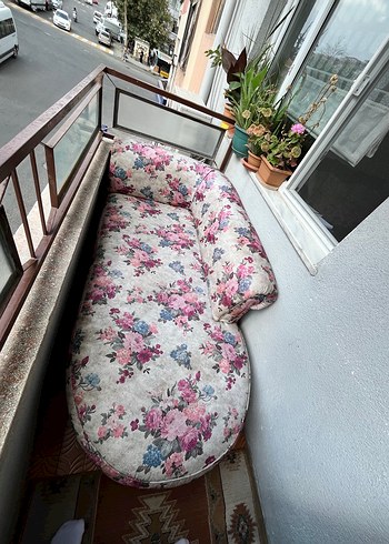 E.L.F Vintage Tarzı Pembe Çiçek Desenli Kanepe Kılıfı
