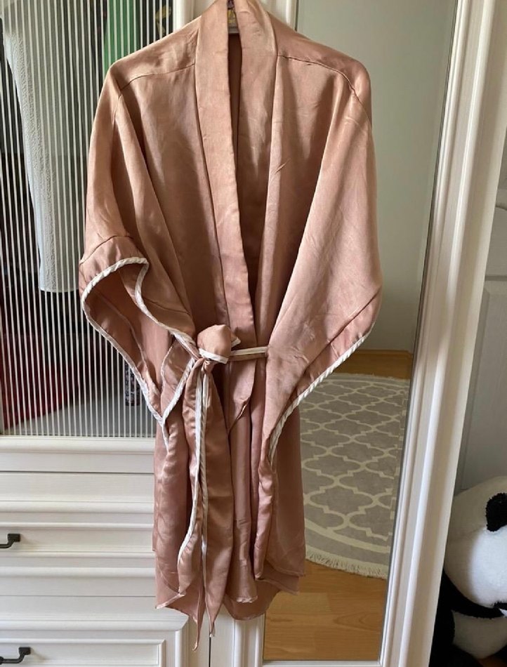 Nakışlı Kısa Kollu Bohem Kadın Sabahlık - Görsel 2