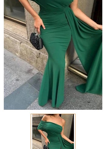 Abiye Yeşil Drapeli Uzun Abiye