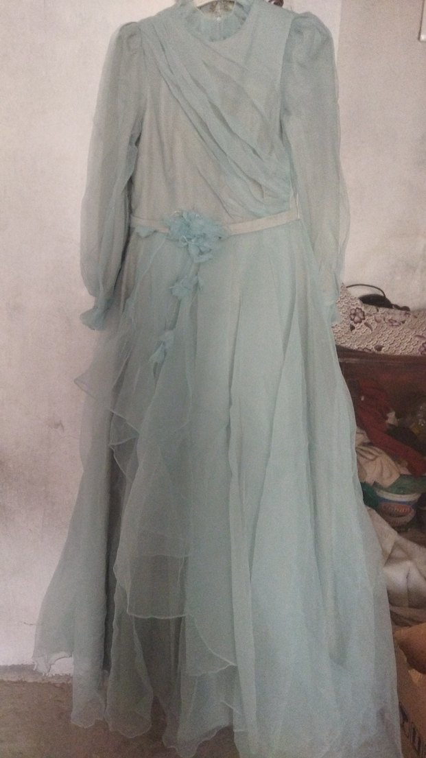 Uzun Mavi Vintage Bohem Kadın Elbise - Görsel 2