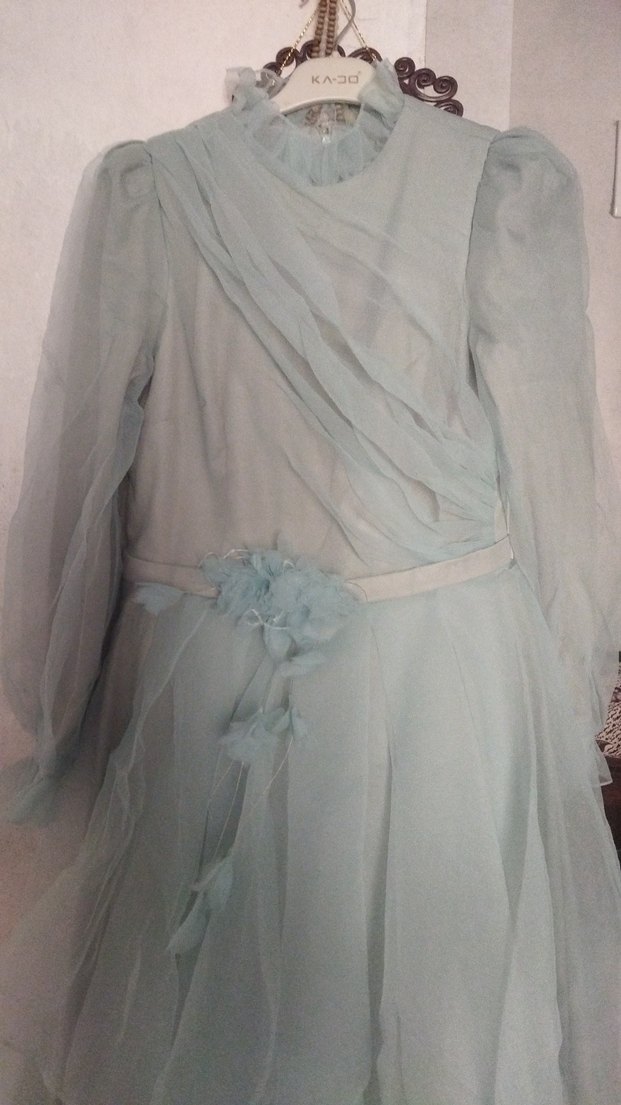 Uzun Mavi Vintage Bohem Kadın Elbise - Görsel 3