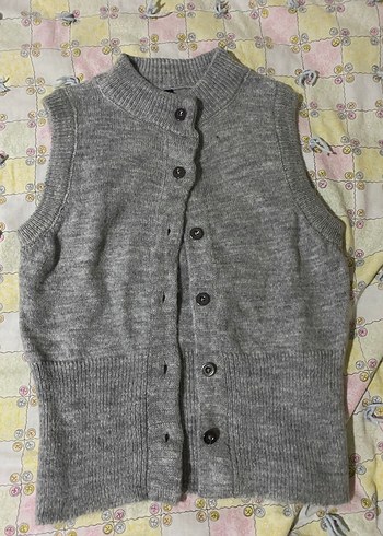 Düğmeli Gri Kadın Triko yelek - Görsel 3