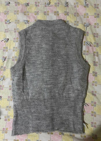 Düğmeli Gri Kadın Triko yelek - Görsel 4