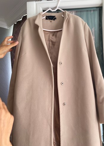 Bej Midi Kadın Palto Düğmeli, Uzun Kollu - Görsel 4