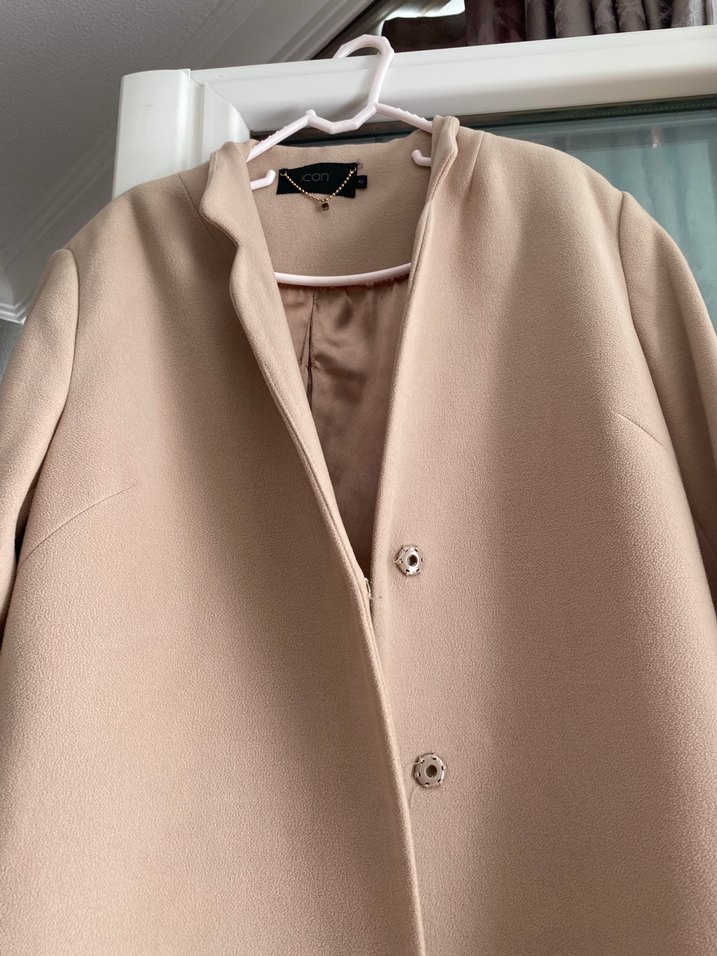Bej Midi Kadın Palto Düğmeli, Uzun Kollu - Görsel 2