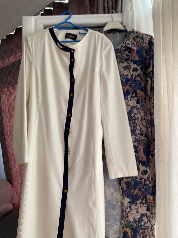 Düğmeli Beyaz Uzun Hamile tuniği - Görsel 2