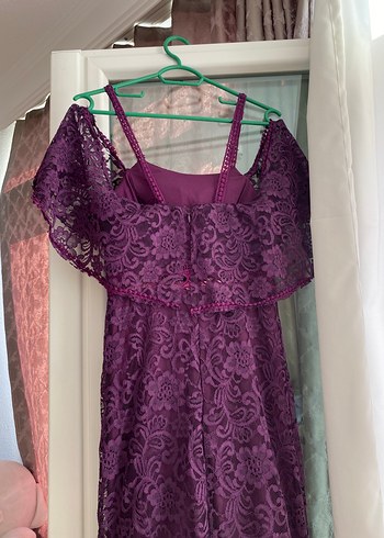 Mor Dantel Uzun Abiye Elbise - Görsel 4