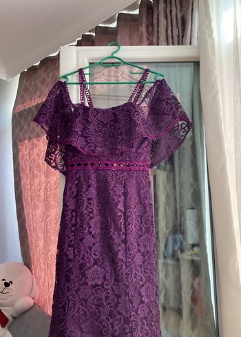 Mor Dantel Uzun Abiye Elbise - Görsel 2