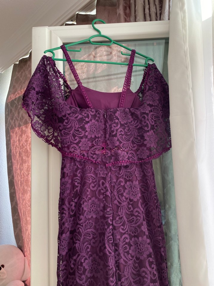 Mor Dantel Uzun Abiye Elbise - Görsel 4