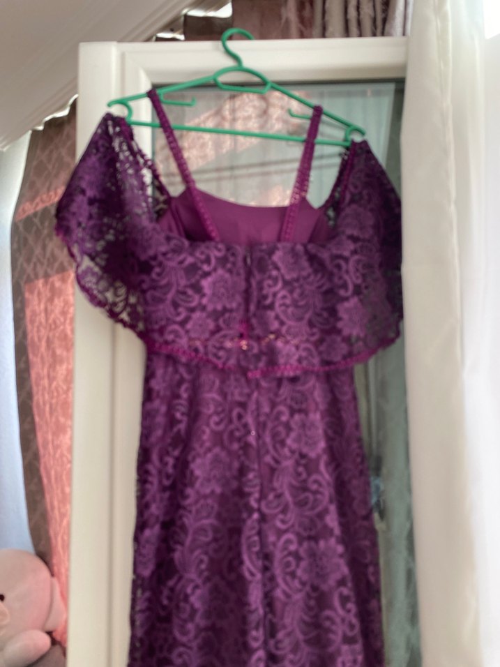 Mor Dantel Uzun Abiye Elbise - Görsel 3