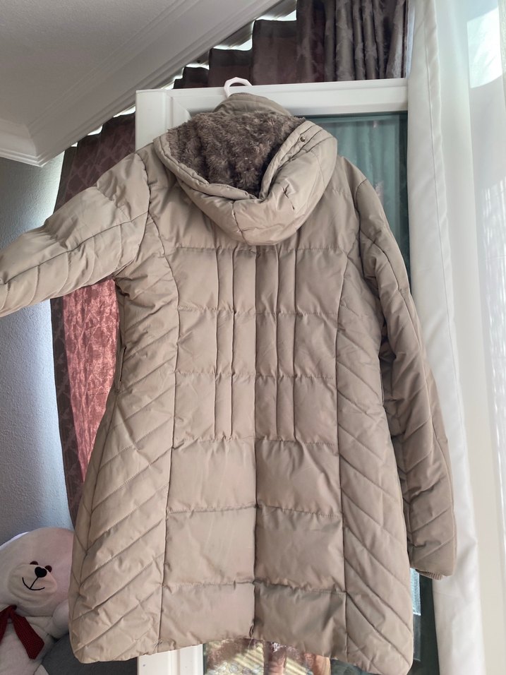 Bej Düğmeli Midi Kadın Kışlık Mont - Görsel 4