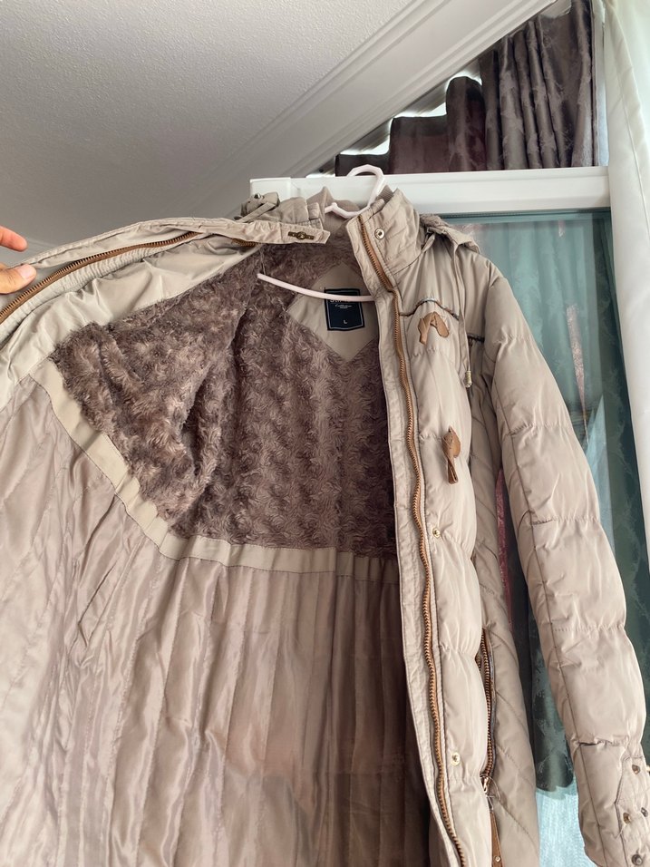 Bej Düğmeli Midi Kadın Kışlık Mont - Görsel 3